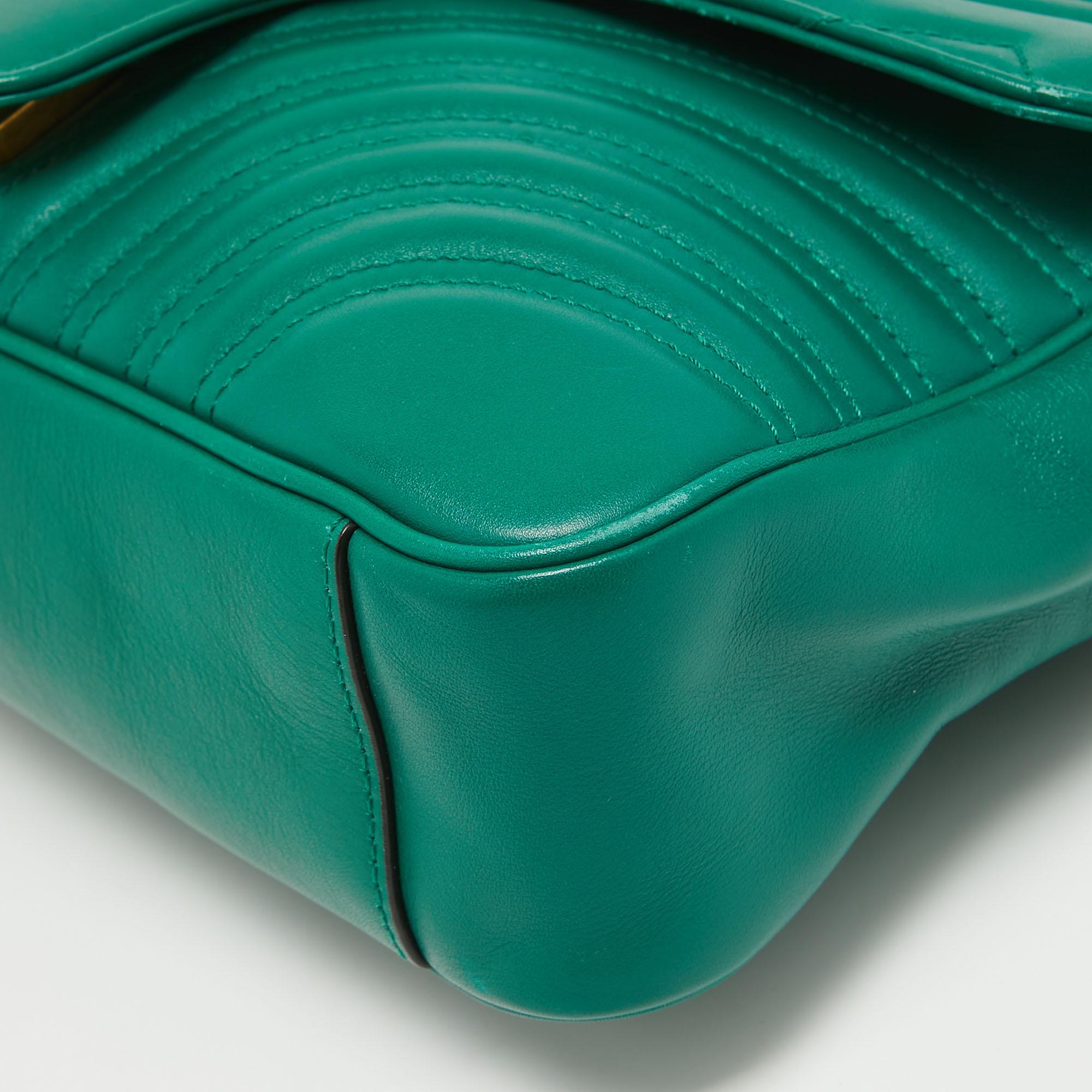 Gucci Green Matelassé Leather Medium GG Marmont Shoulder Bag 1