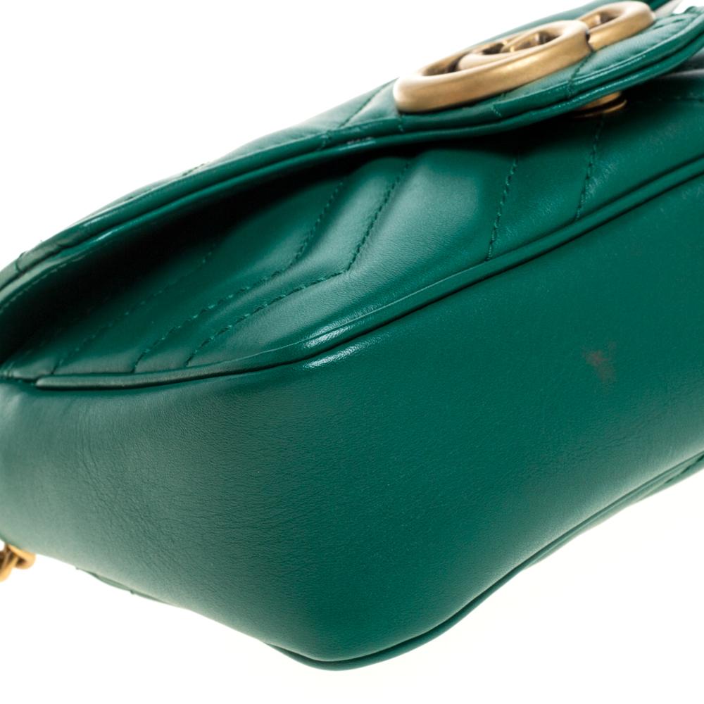 Gucci Green Matelasse Leather Mini GG Marmont Super Bag 3
