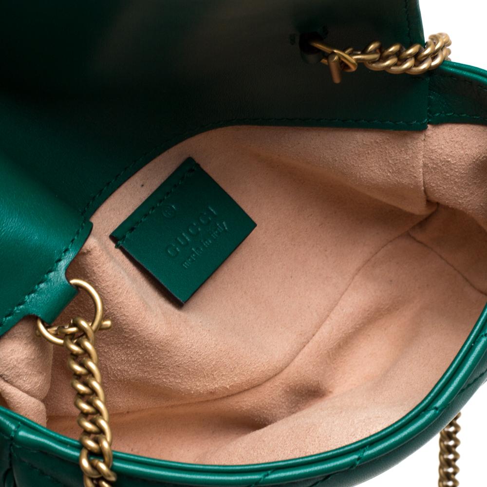 Women's Gucci Green Matelasse Leather Mini GG Marmont Super Bag