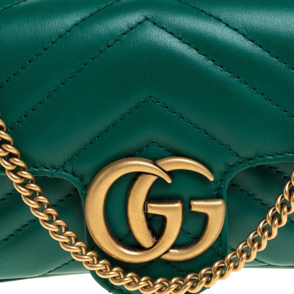 Gucci Green Matelasse Leather Mini GG Marmont Super Bag 2