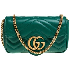 Gucci Green Matelasse Leather Mini GG Marmont Super Bag