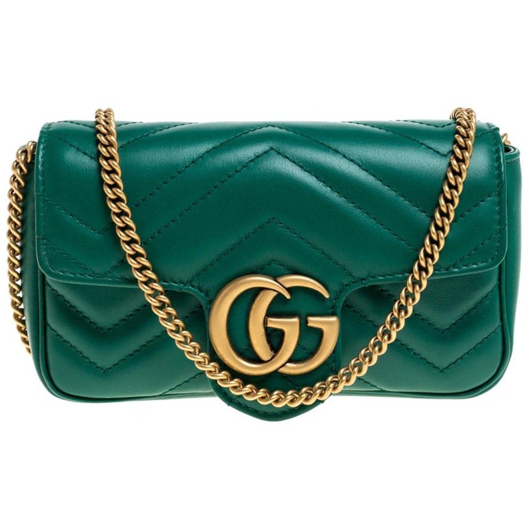 Gucci GG Marmont Camera Bag Matelasse Mini Emerald in Leather with Antique  Gold - US