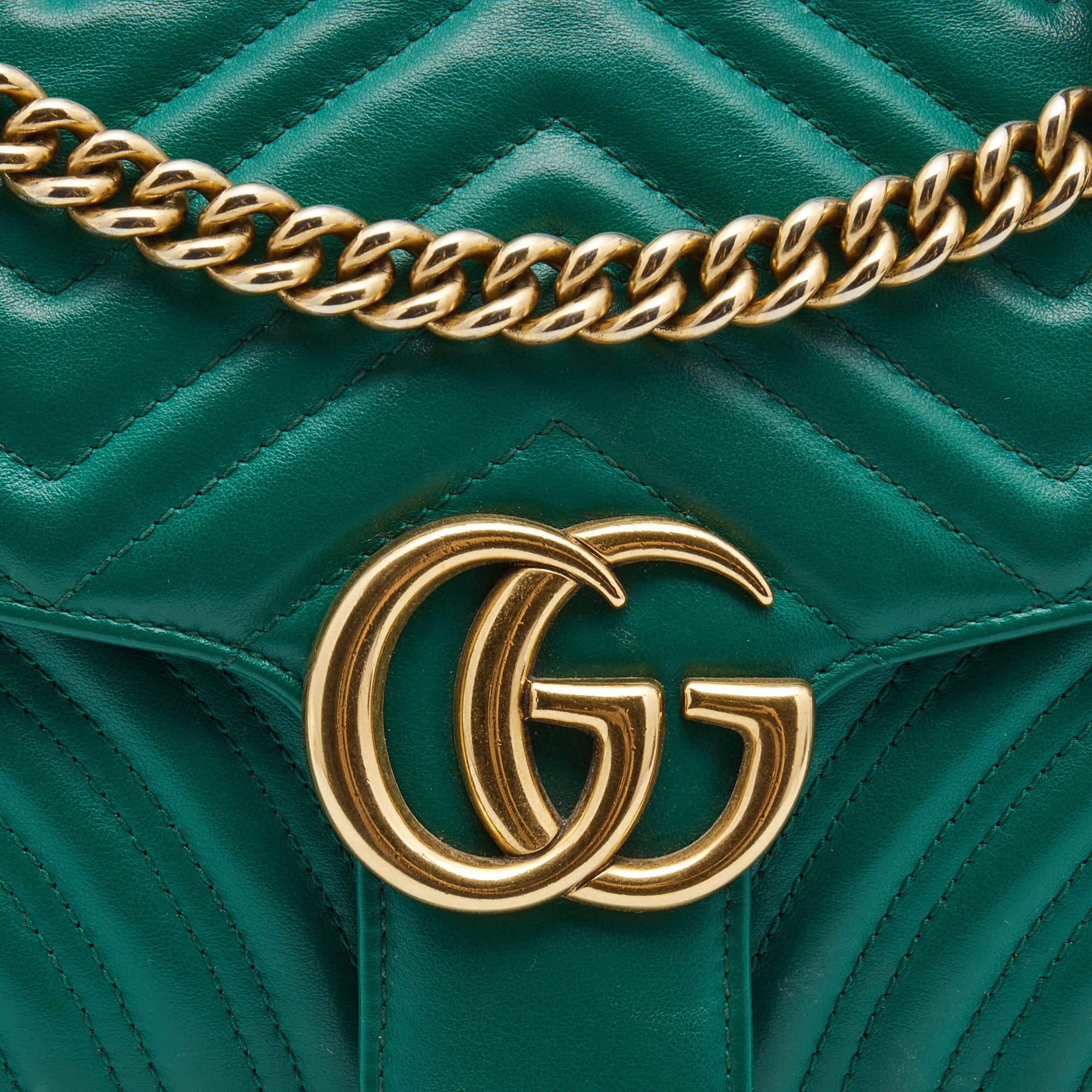 Gucci Green Matelasse Leather Small GG Marmont Shoulder Bag 7