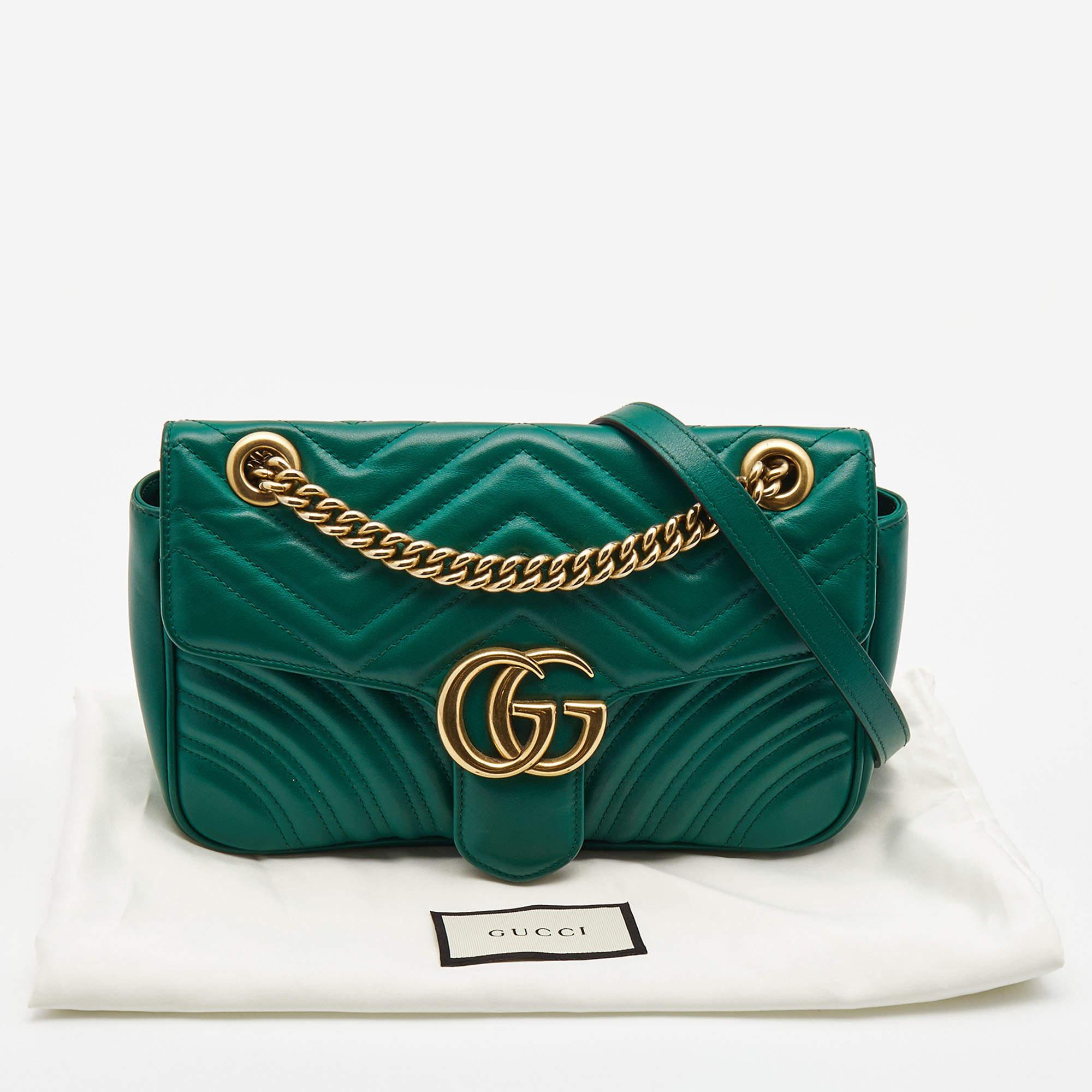 Gucci Green Matelasse Leather Small GG Marmont Shoulder Bag 8