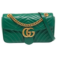 Gucci Green Matelasse Leather Small GG Marmont Shoulder Bag