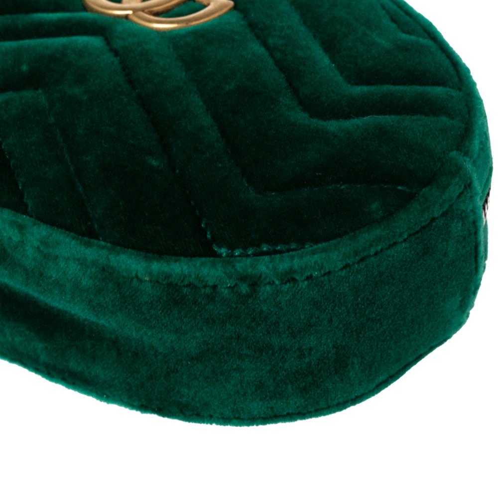 Gucci Green Matelassé Velvet GG Marmont Belt Bag 2