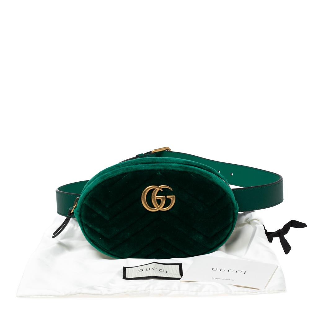 Gucci Green Matelassé Velvet GG Marmont Belt Bag 4