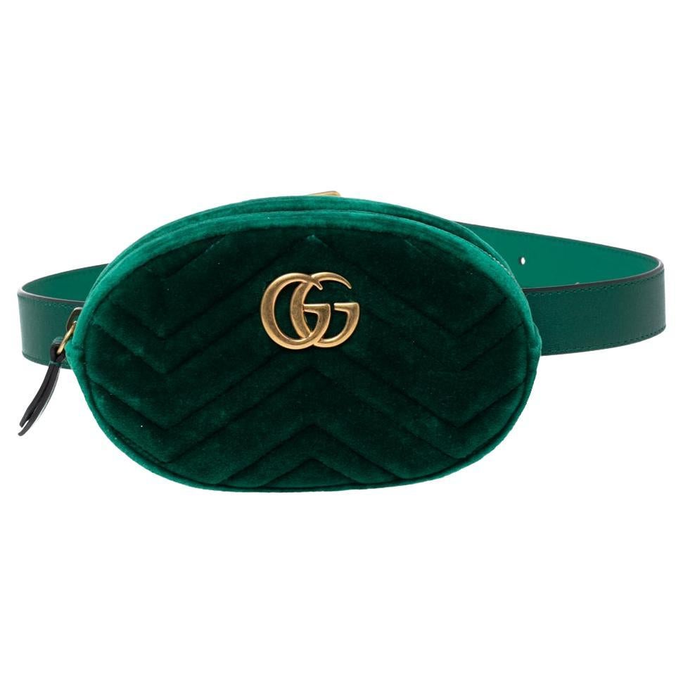 Gucci Green Matelassé Velvet GG Marmont Belt Bag