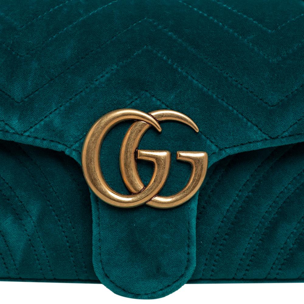 Gucci Green Matelassé Velvet Small GG Marmont Shoulder Bag 4