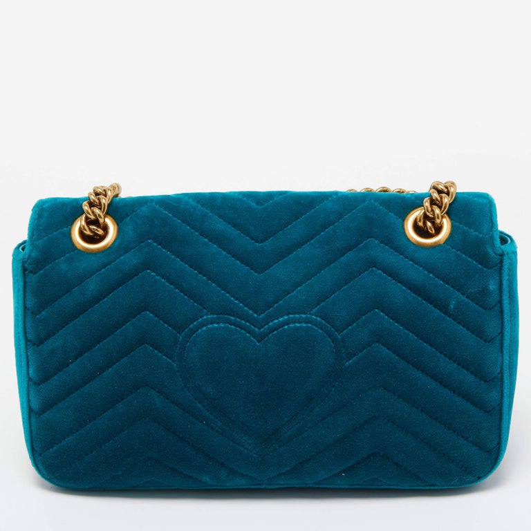 Gucci Green Matelassé Velvet Small GG Marmont Shoulder Bag at 1stDibs