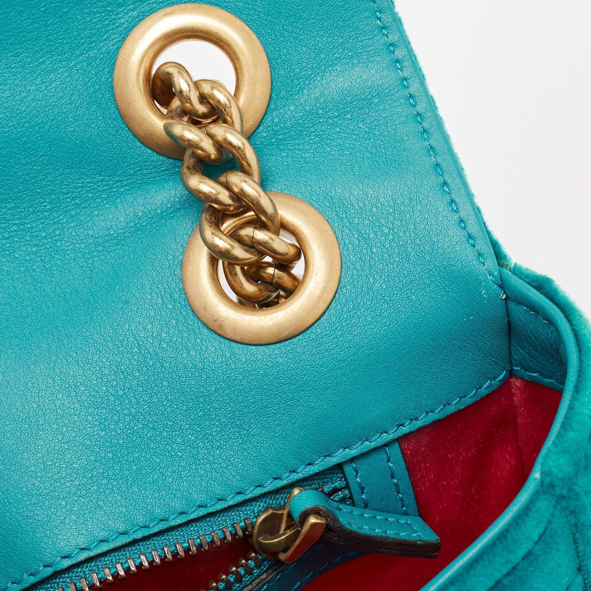 Gucci Green Matelassé Velvet Small GG Marmont Shoulder Bag 3