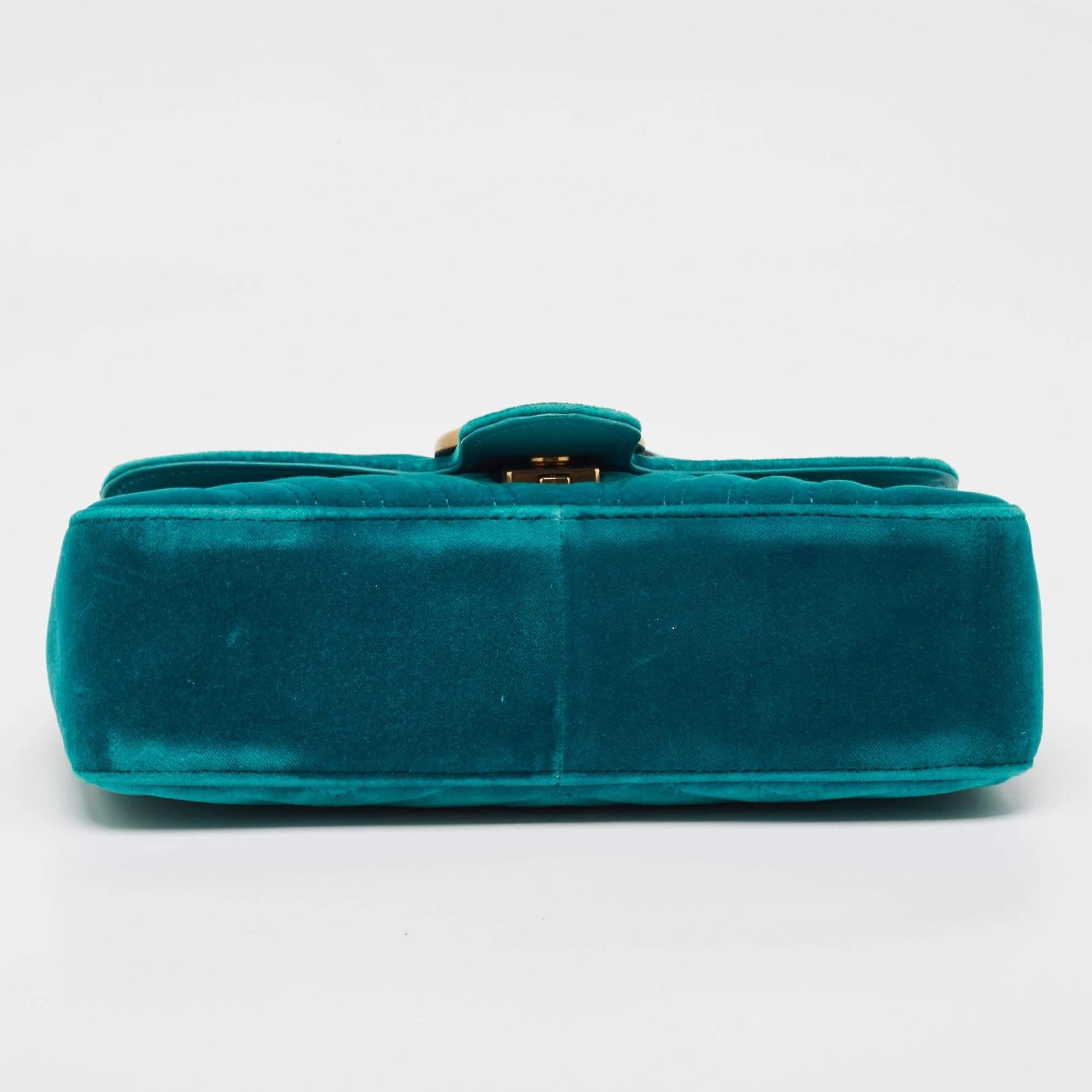 Gucci Green Matelassé Velvet Small GG Marmont Shoulder Bag 4