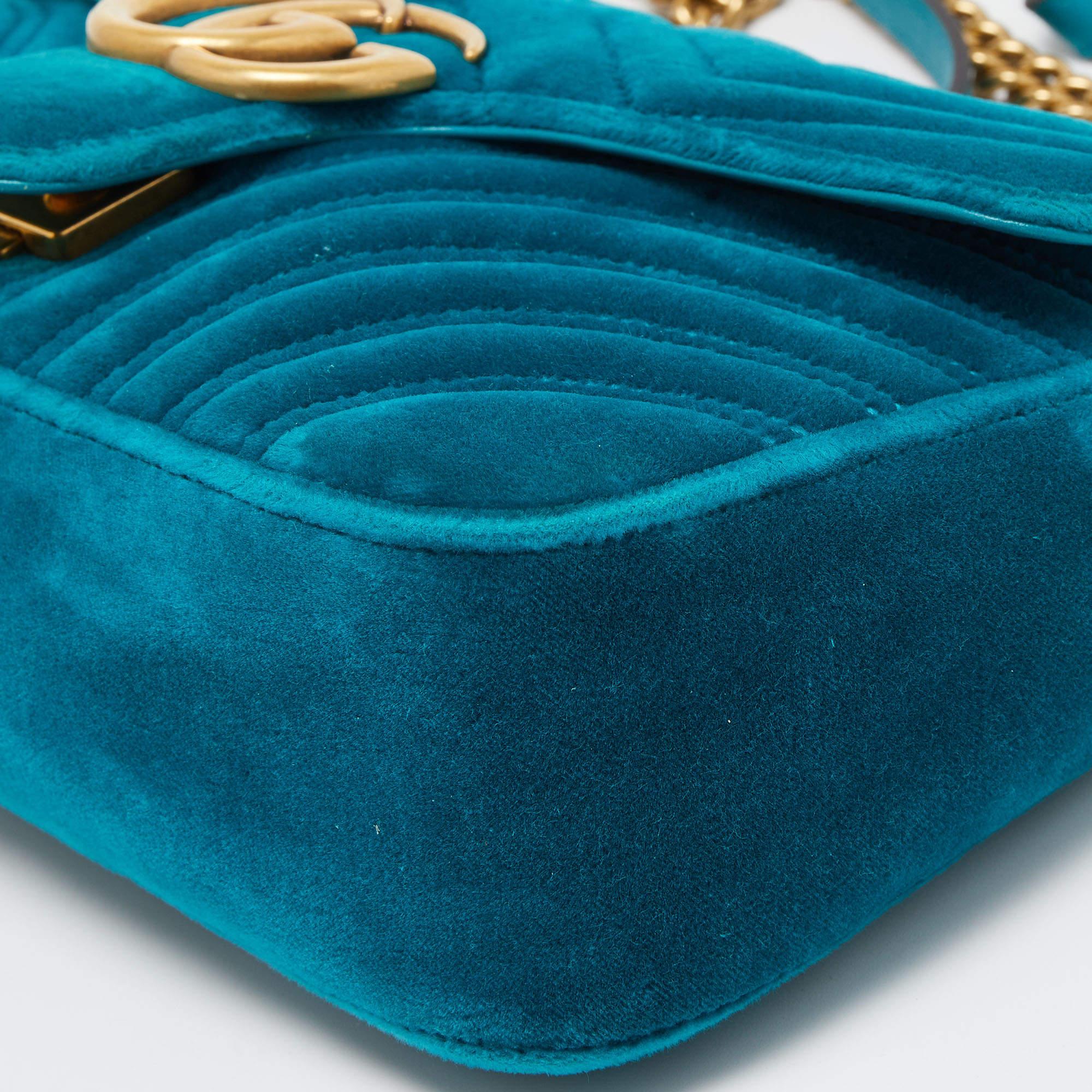 Gucci Green Matelassé Velvet Small GG Marmont Shoulder Bag 5