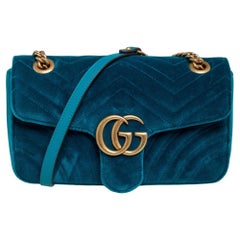 Gucci Green Matelassé Velvet Small GG Marmont Shoulder Bag