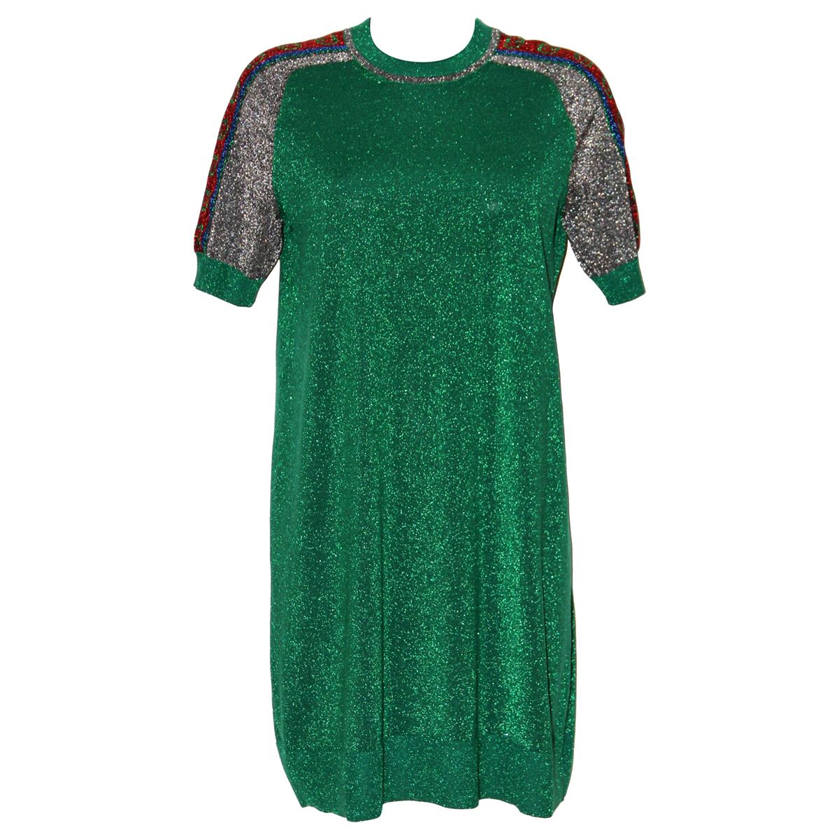 Gucci Green Metallic T-Shirt Dress