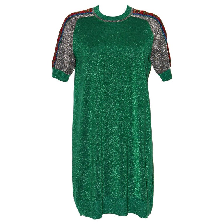 Gucci Green Metallic T-Shirt Dress For Sale at 1stDibs