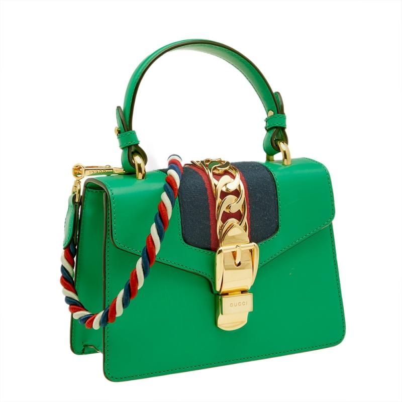 Women's Gucci Green Mini Web Chain Sylvie Top Handle Bag