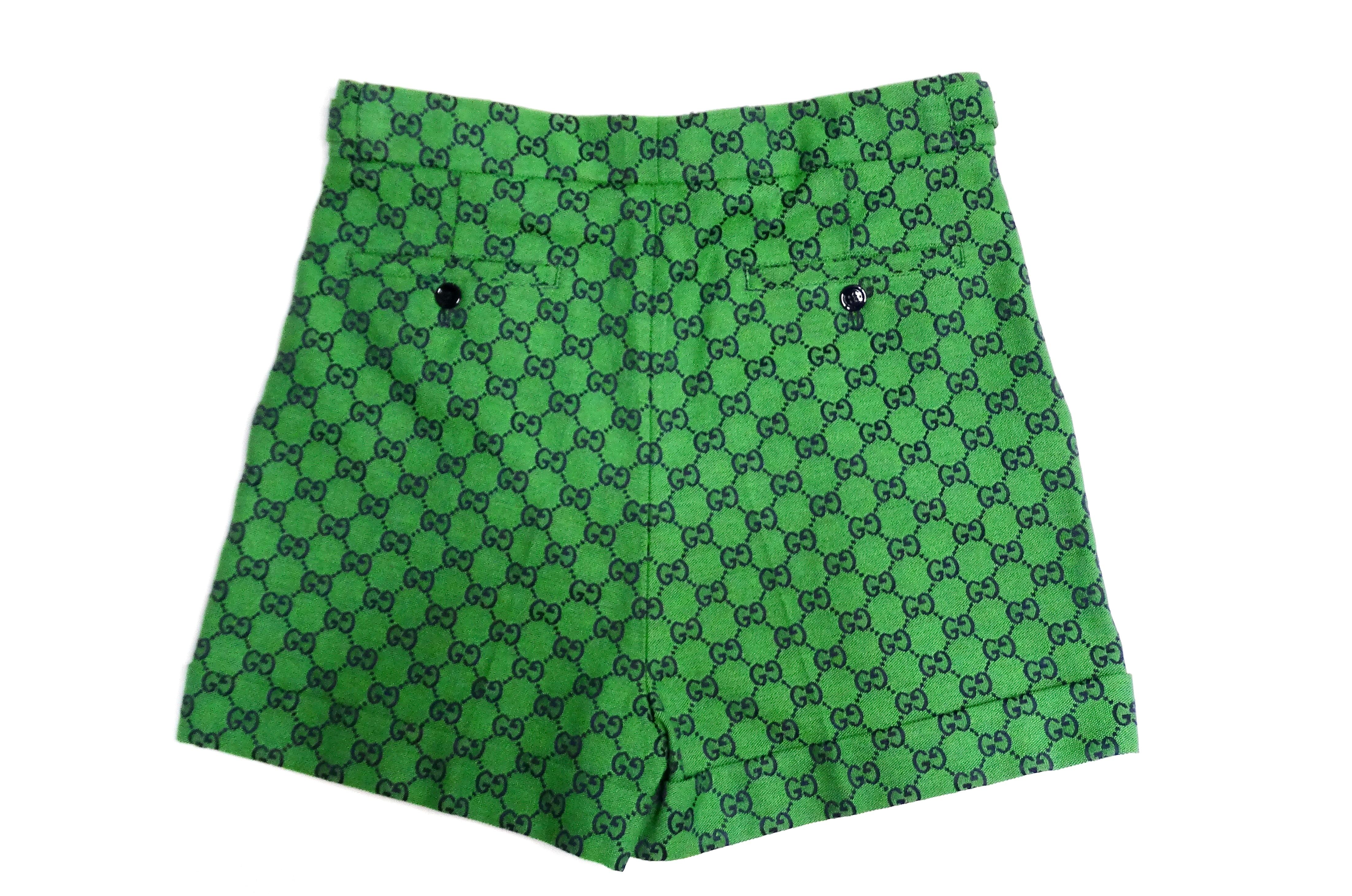 Women's Gucci Green Monogram High-Waisted Pleated Shorts For Sale