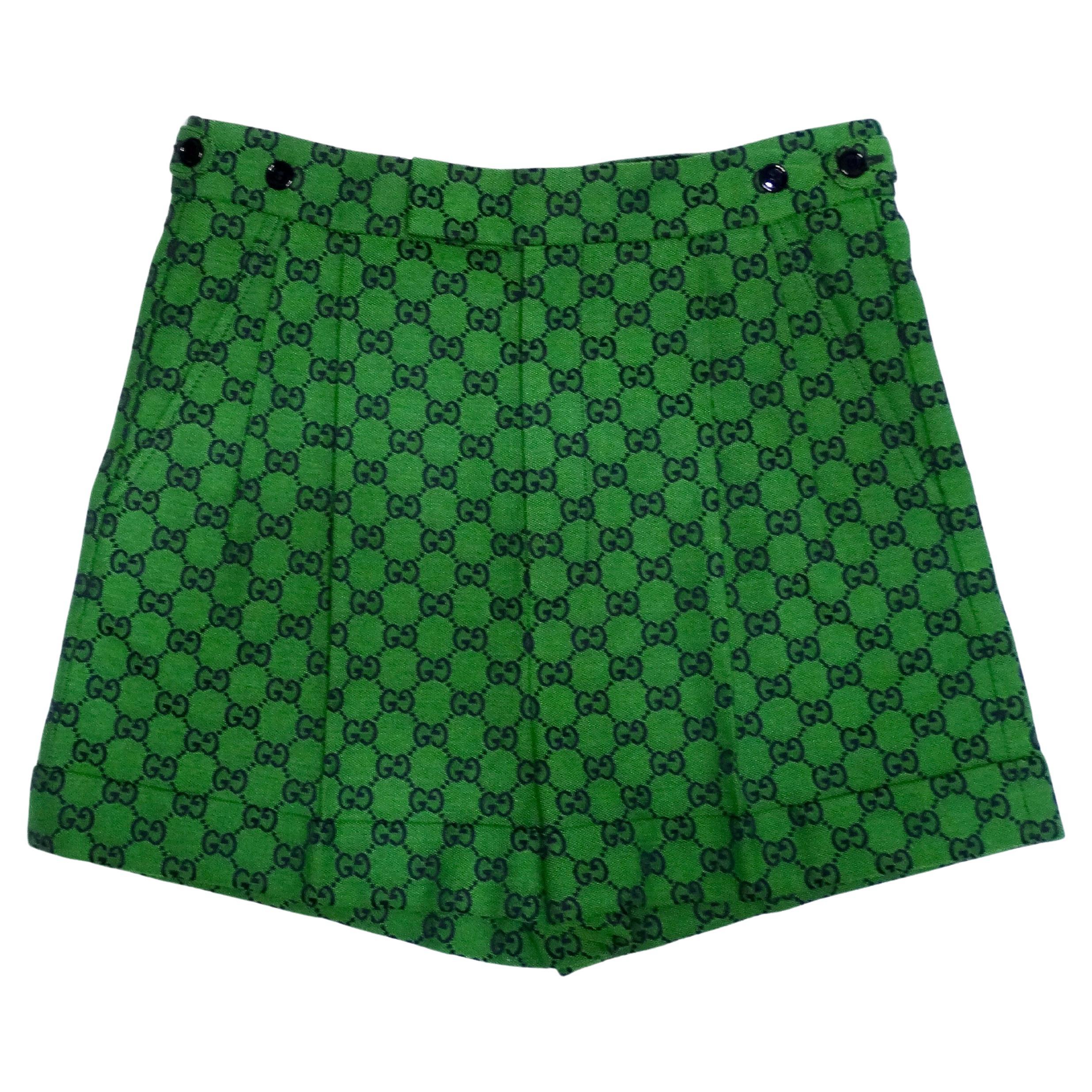 Gucci Grünes Monogramm hochtaillierte Bundfaltenhose