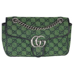 Gucci Green Navy GG Canvas Diagonal Small GG Marmont Bag