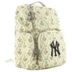 Vintage Gucci Green Neutral Printed Satin with Applique MLB Front Pocket Medium Backpack
