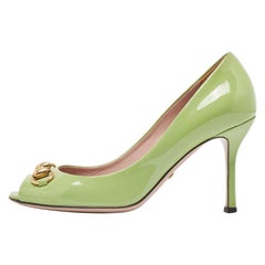 Gucci Grüne Lack Horsebit Peep Toe Pumps Größe 36
