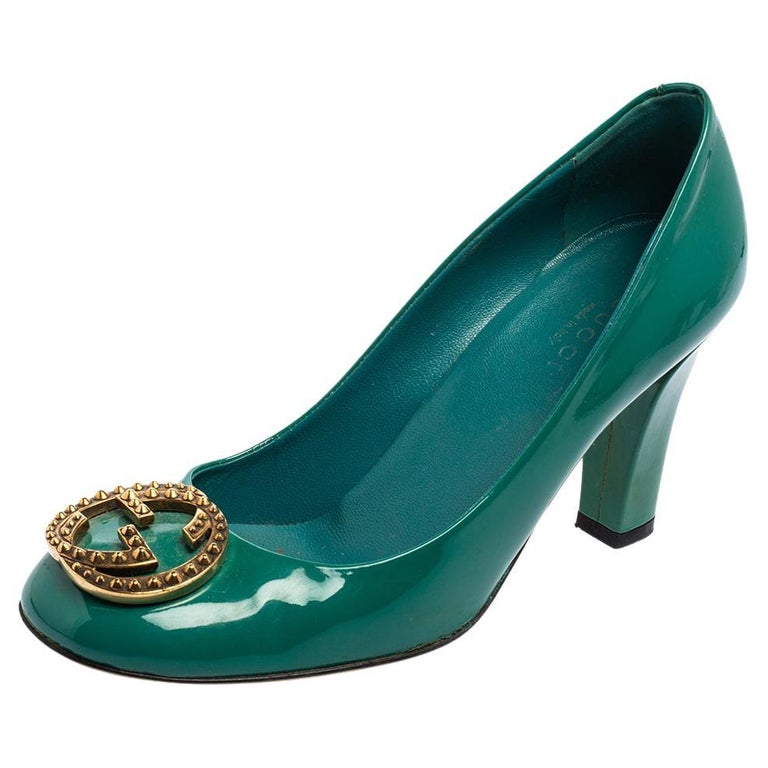 Gucci Green Patent Leather GG Interlocking Pumps Size 36 at 1stDibs