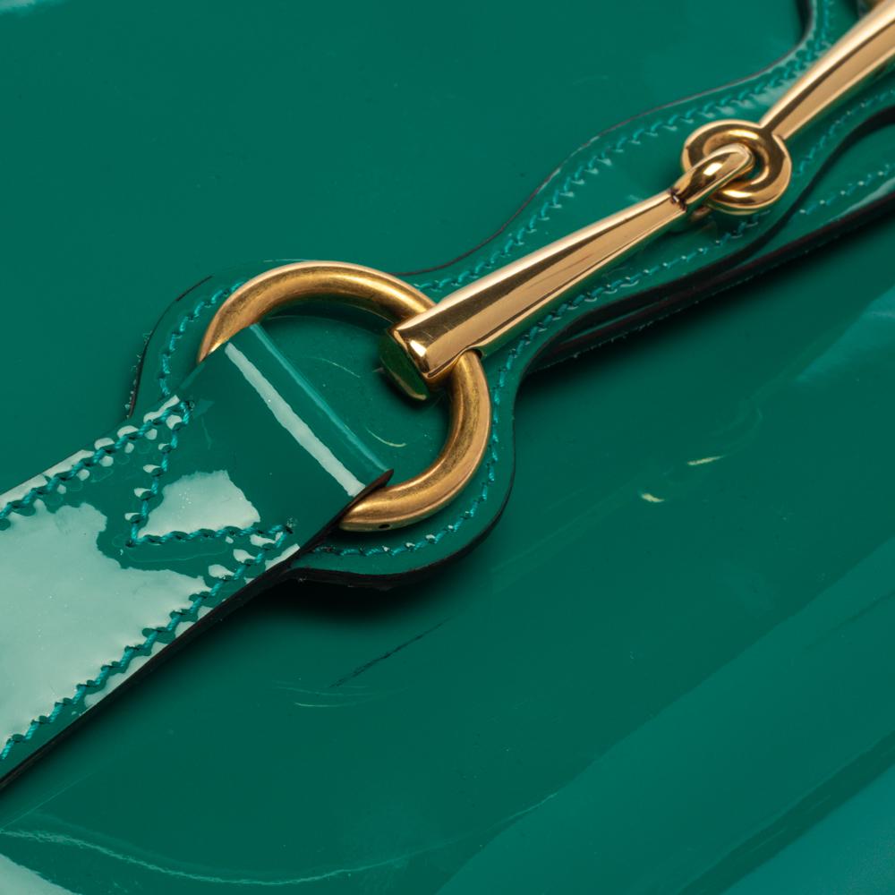 Gucci Green Patent Leather Horsebit Clutch 12