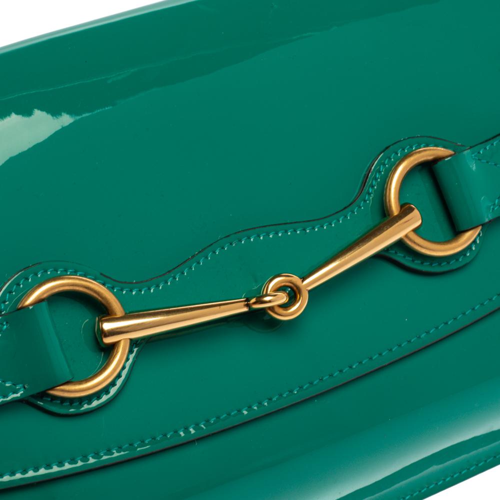 Gucci Green Patent Leather Horsebit Clutch 13