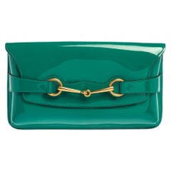 Gucci Green Patent Leather Horsebit Clutch at 1stDibs