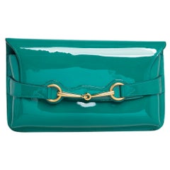 Gucci Green Patent Leather Horsebit Clutch