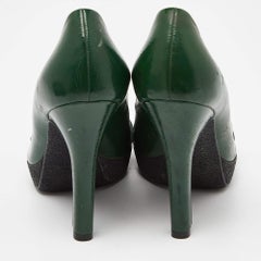 Gucci Green Patent Leather Horsebit Peep Toe Pumps Size 36