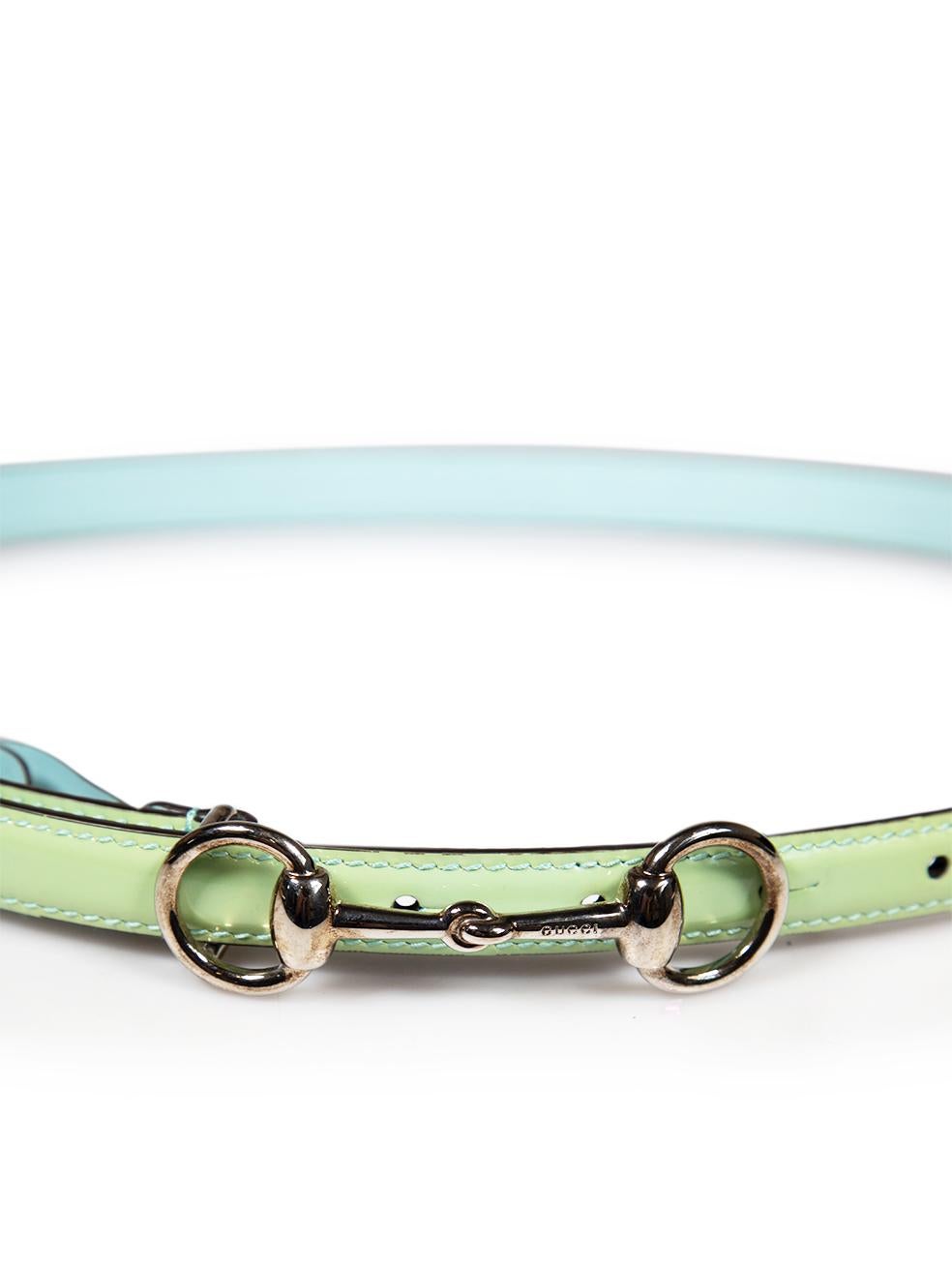 Women's Gucci Green Patent Leather Horsebit Skinny Belt For Sale