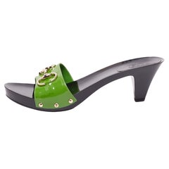 Gucci Green Patent Leather Horsebit Slide Sandals Size 38