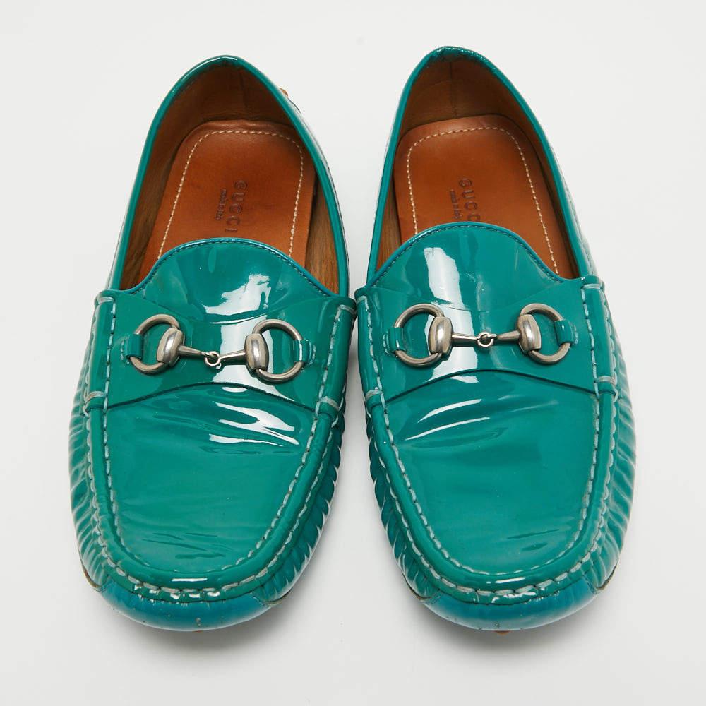 Gucci Green Patent Leather Jordaan Horsebit Slip On Loafers Size 39 For Sale 4