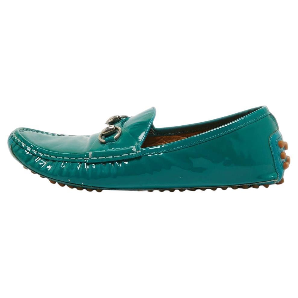 Gucci Green Patent Leather Jordaan Horsebit Slip On Loafers Size 39 For Sale