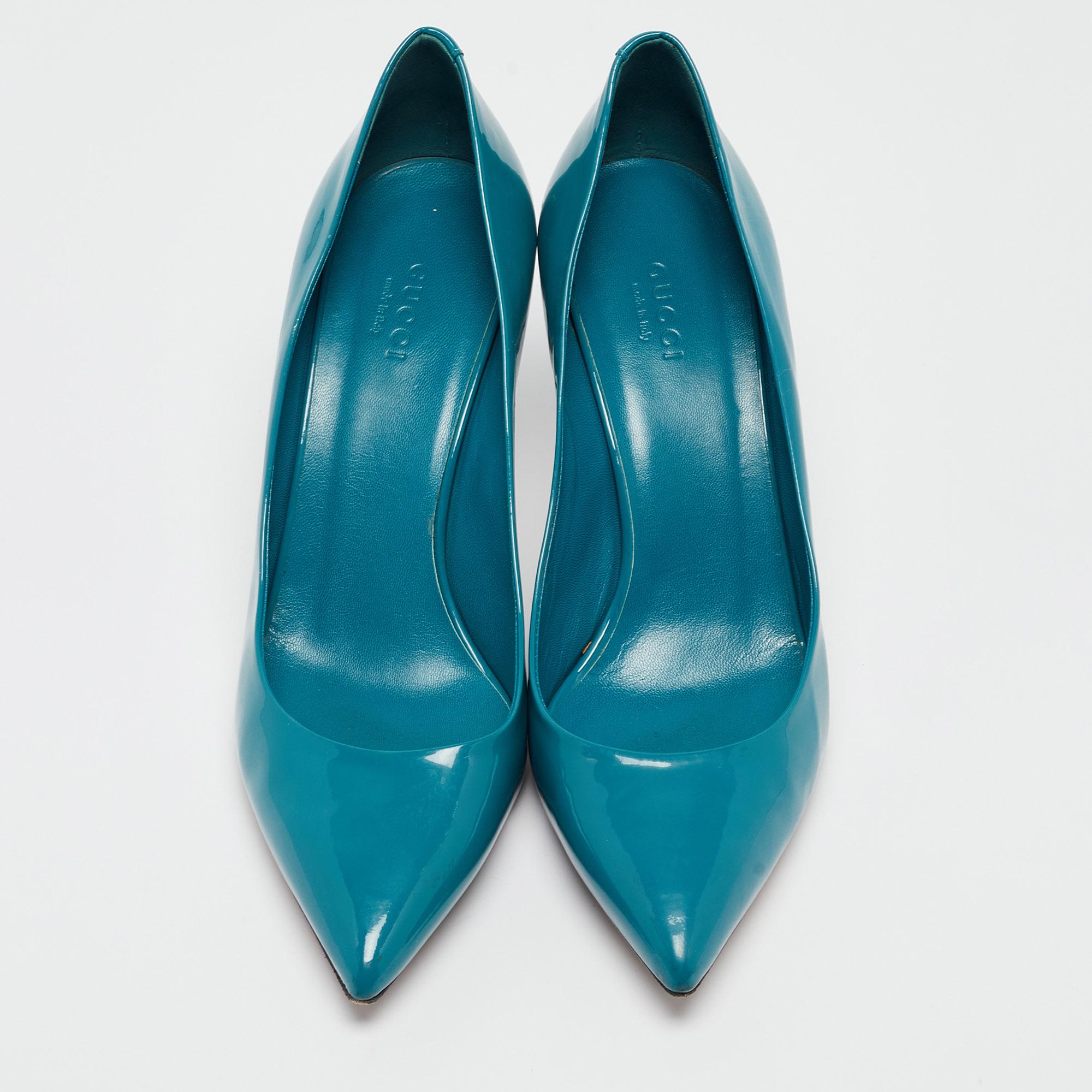 Gucci Green Patent Leather Kristen Bamboo Pumps Size 39 In Good Condition For Sale In Dubai, Al Qouz 2