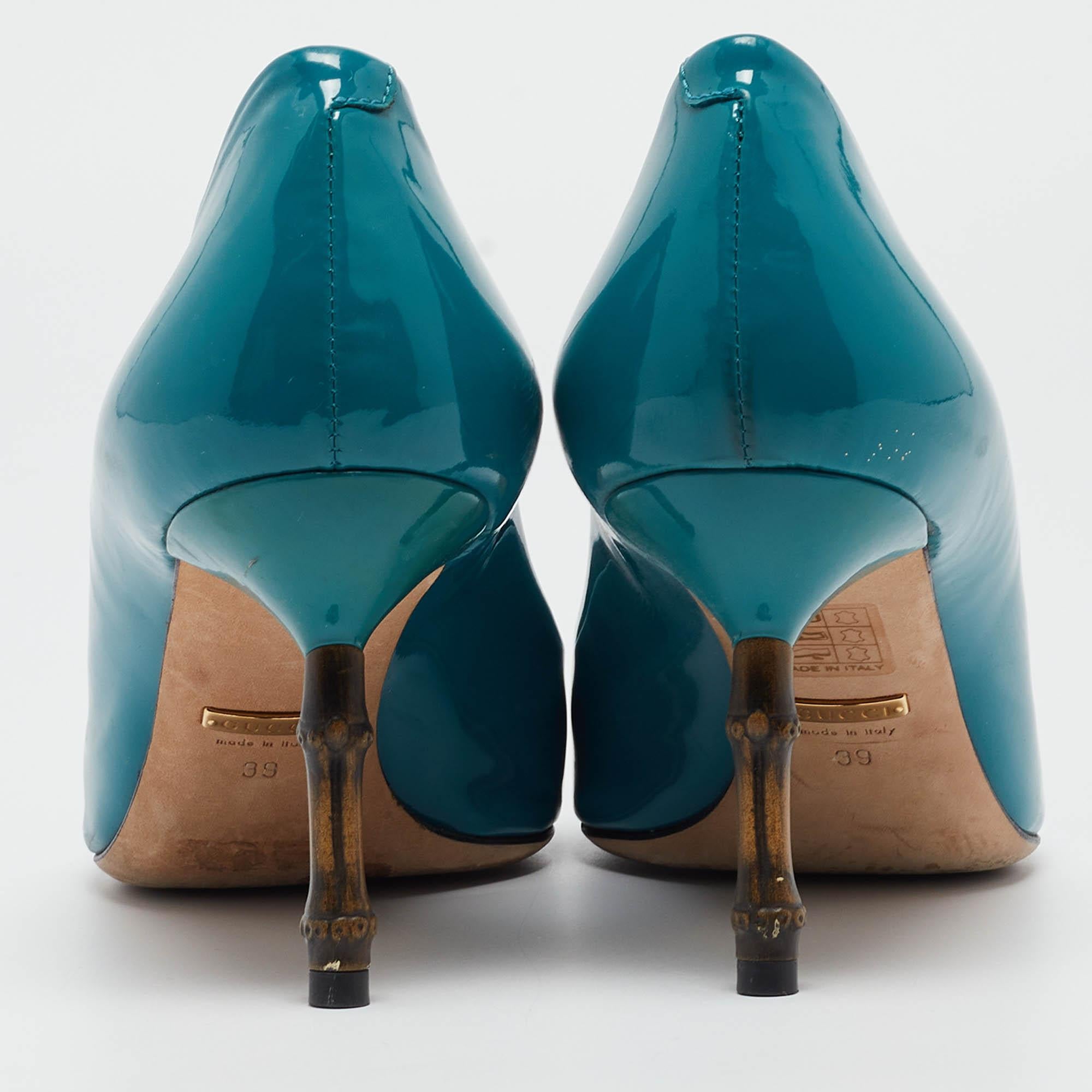 Gucci Green Patent Leather Kristen Bamboo Pumps Size 39 For Sale 1