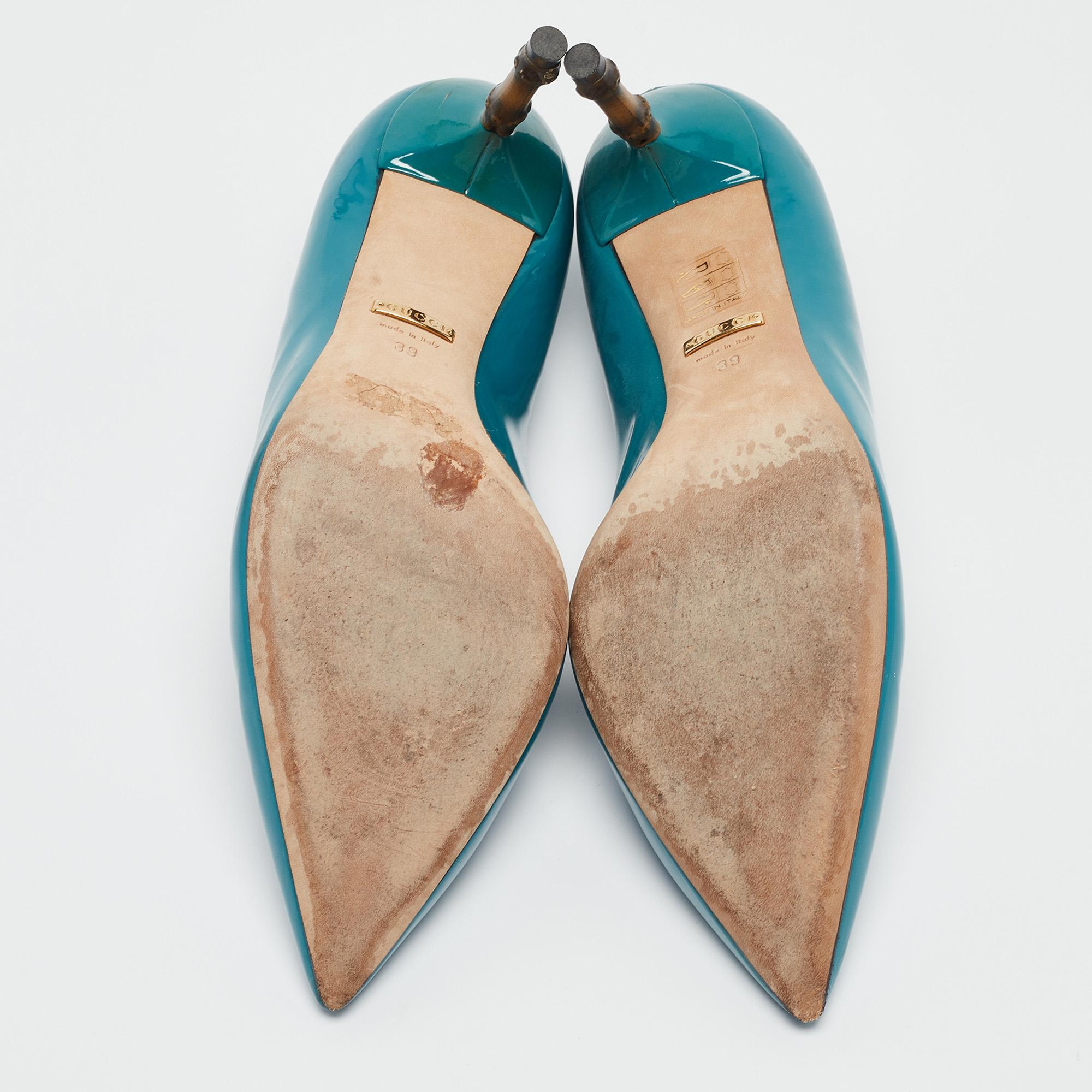 Gucci Green Patent Leather Kristen Bamboo Pumps Size 39 For Sale 2