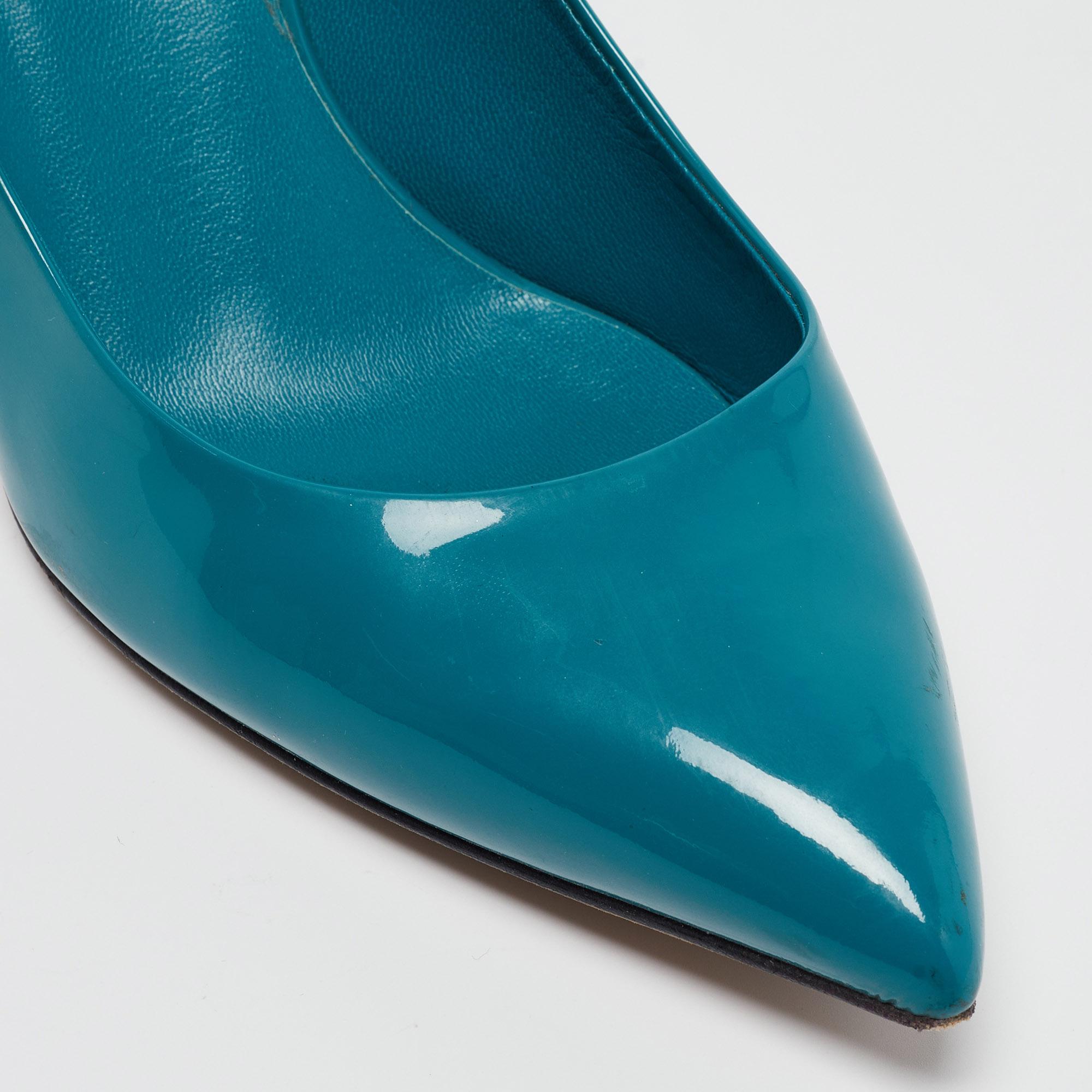 Gucci Green Patent Leather Kristen Bamboo Pumps Size 39 For Sale 3