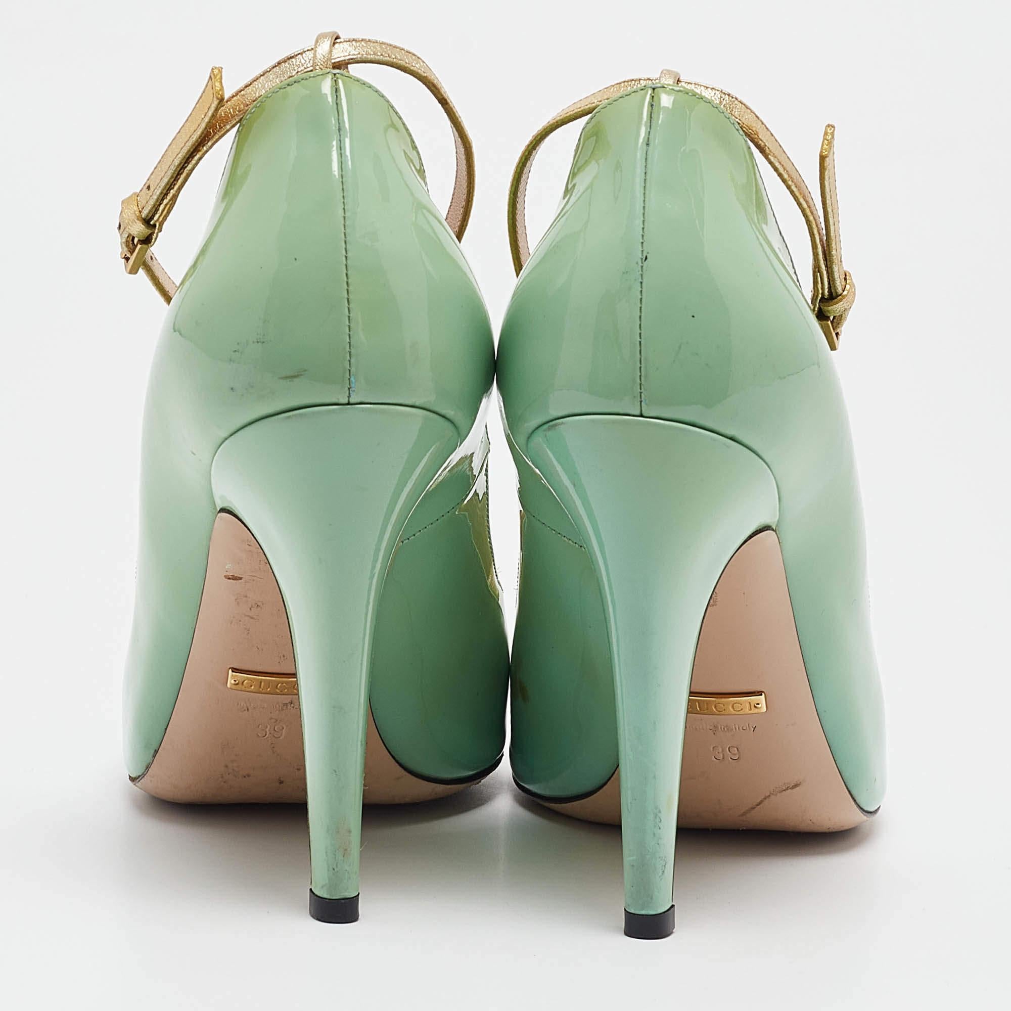 Women's Gucci Green Patent Leather Molina Peep Toe Pumps Size 39