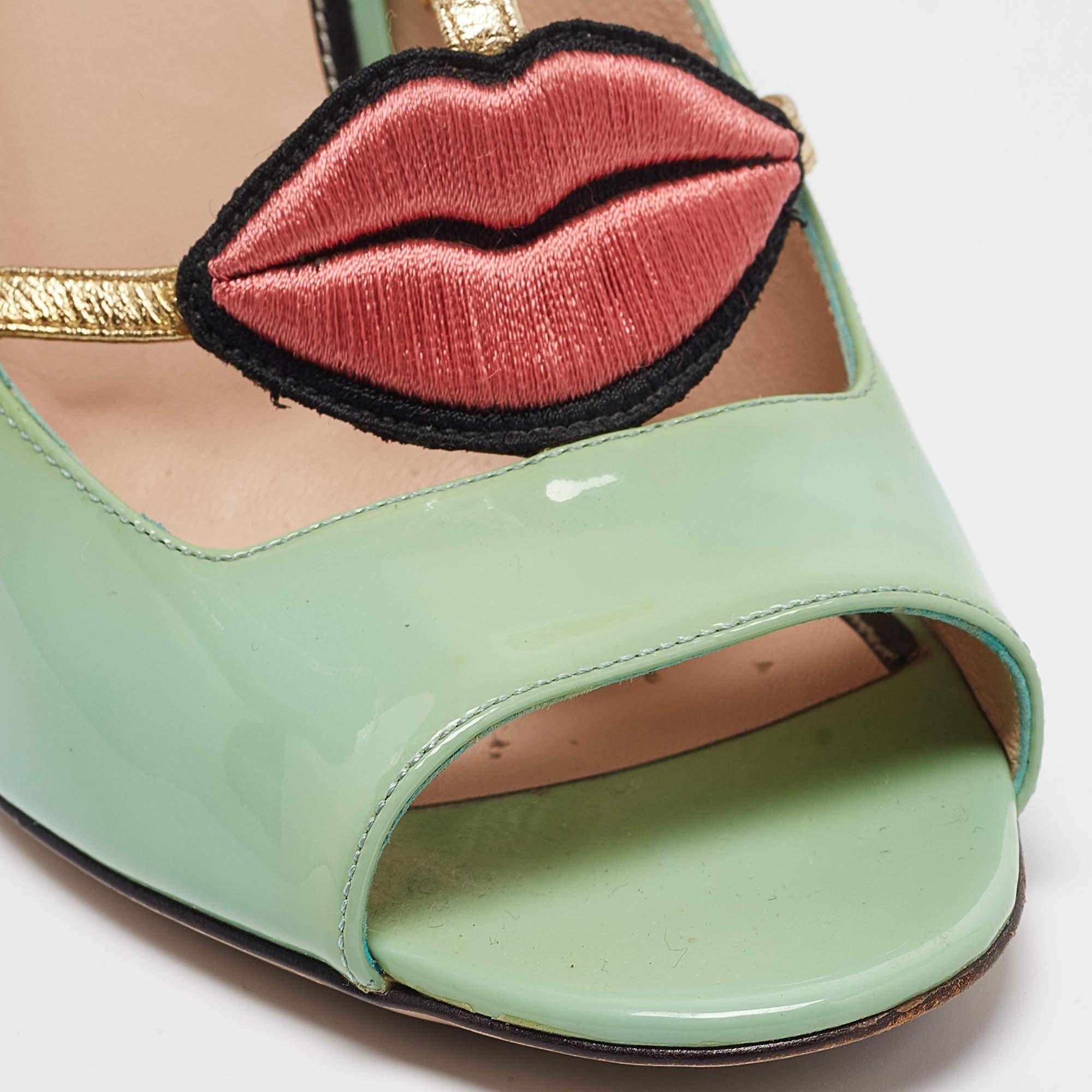 Gucci Green Patent Leather Molina Peep Toe Pumps Size 39 3