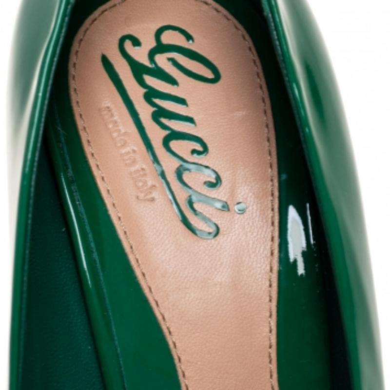 Gucci Green Patent Leather Peep Toe Platform Pumps Size 38.5 1