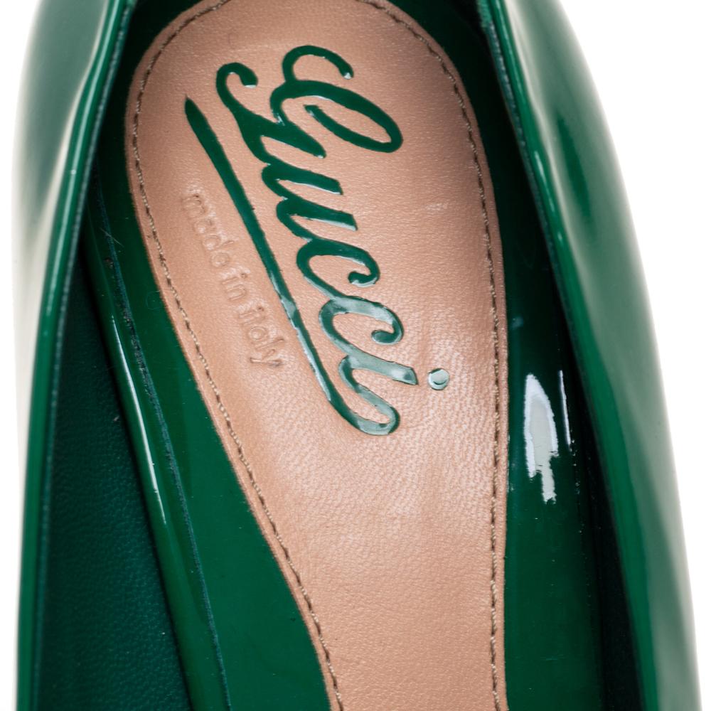 Gucci Green Patent Leather Peep Toe Platform Pumps Size 38.5 2