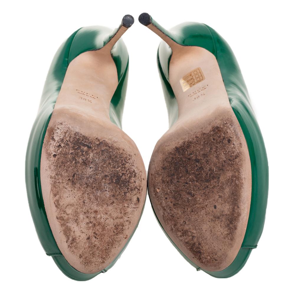 Gucci Green Patent Leather Peep Toe Platform Pumps Size 38.5 3