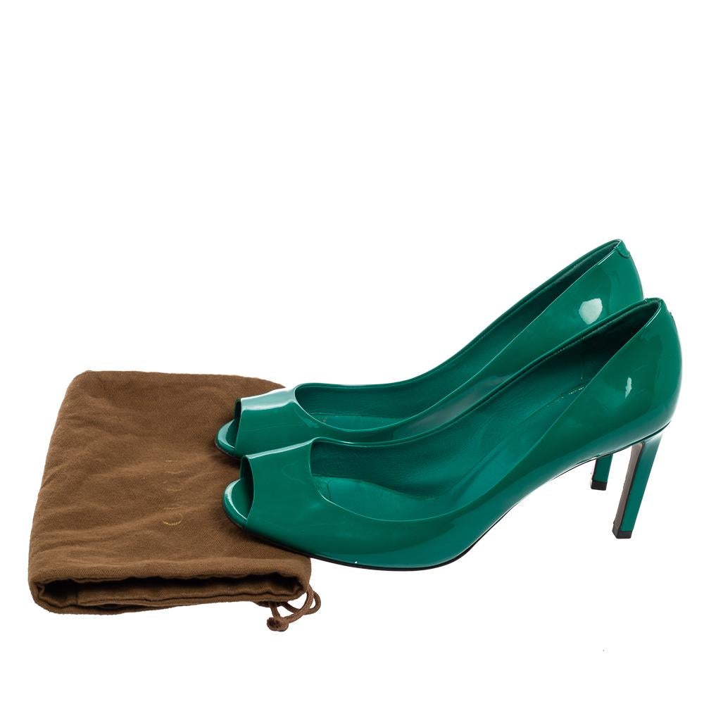 Gucci Green Patent Leather Peep Toe Pumps Size 38 For Sale 4