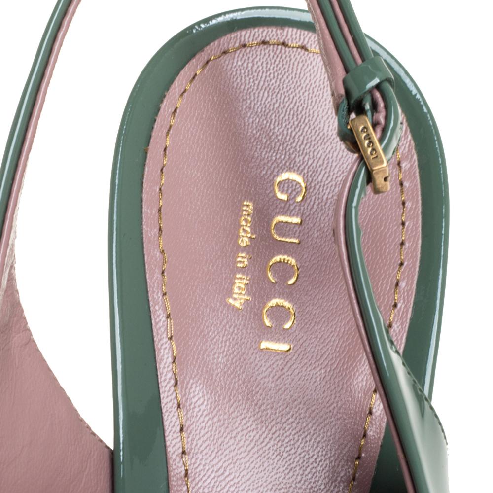 Gucci Green Patent Leather Peep Toe Slingback Sandals Size 38 1