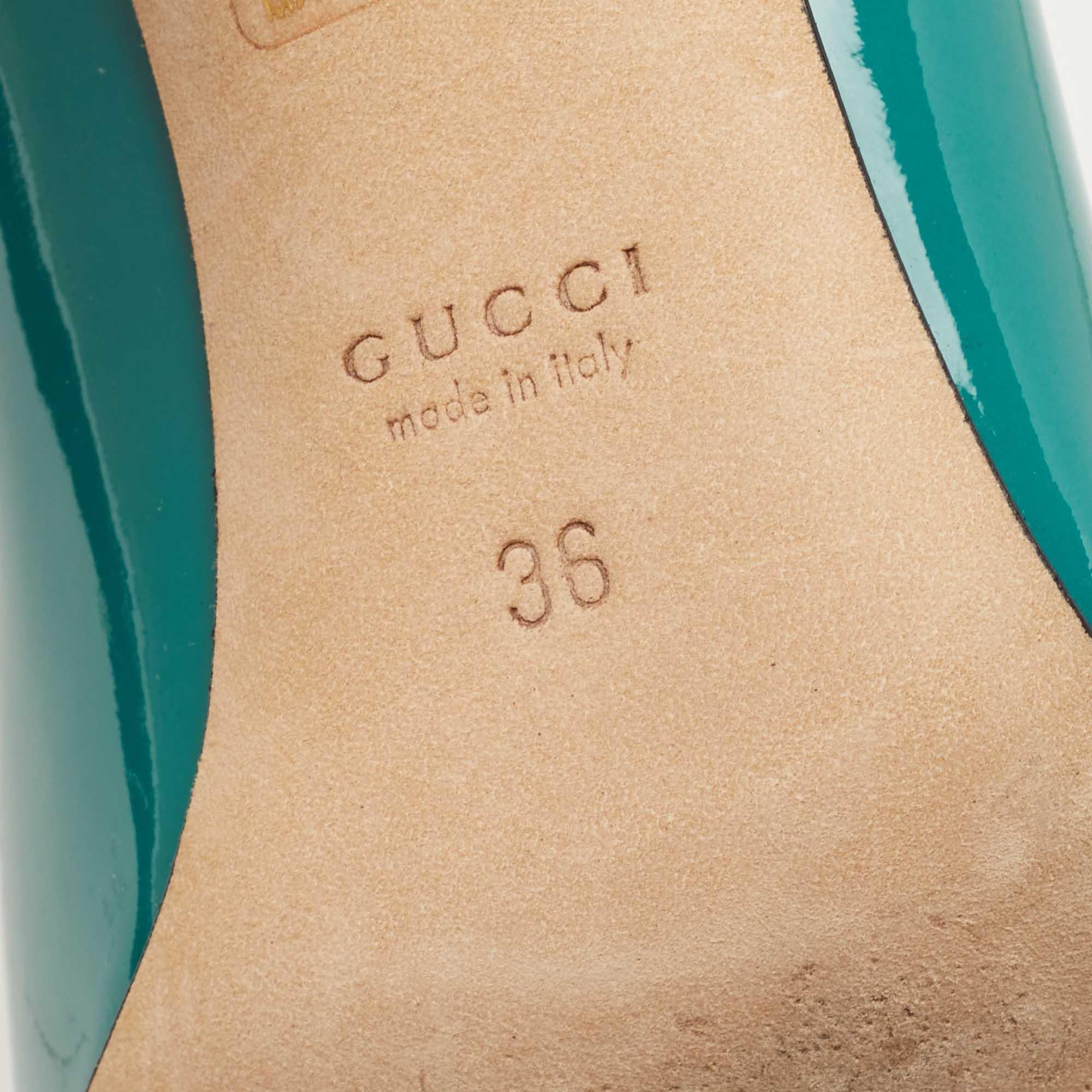 Gucci Green Patent Leather Studded Interlocking G Pumps Size 36 2