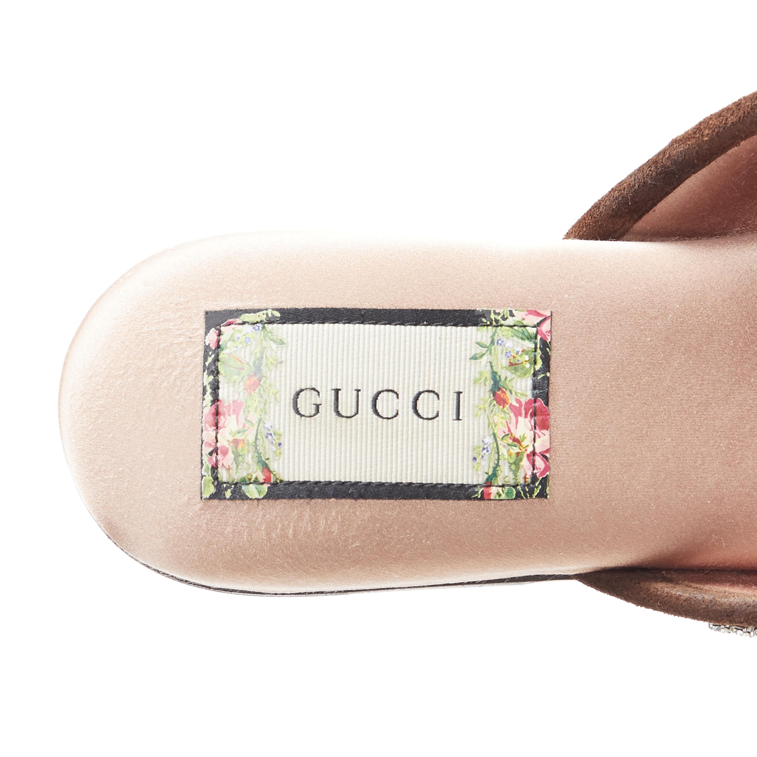 GUCCI green pink GG logo embroidery velvet crystal strass mule slippers EU37.5 2