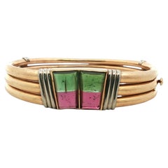Gucci Green & Pink Tourmaline 18 Karat Yellow Gold Vintage Bangle Bracelet